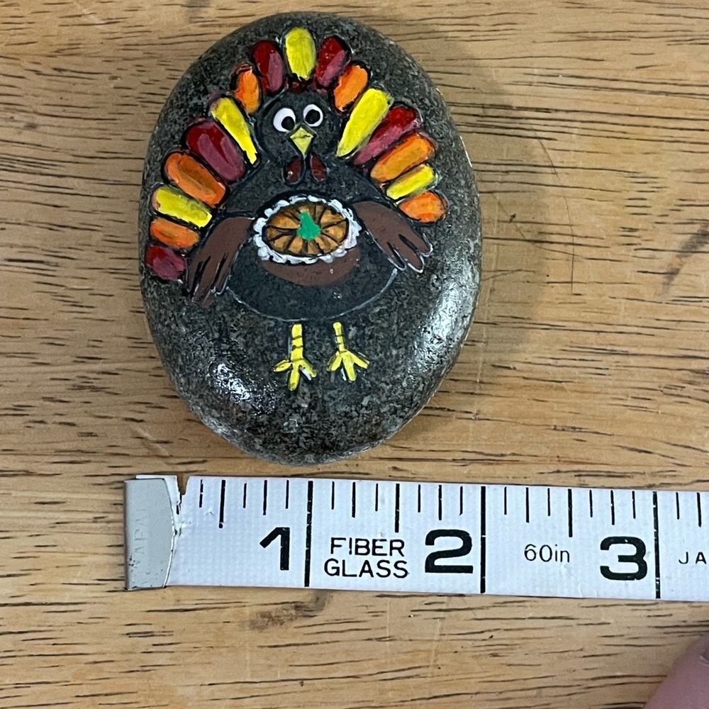 Hand crafted painted Thanksgiving turkey pumpkin pie rock natural stone orange - Picture 9 of 12